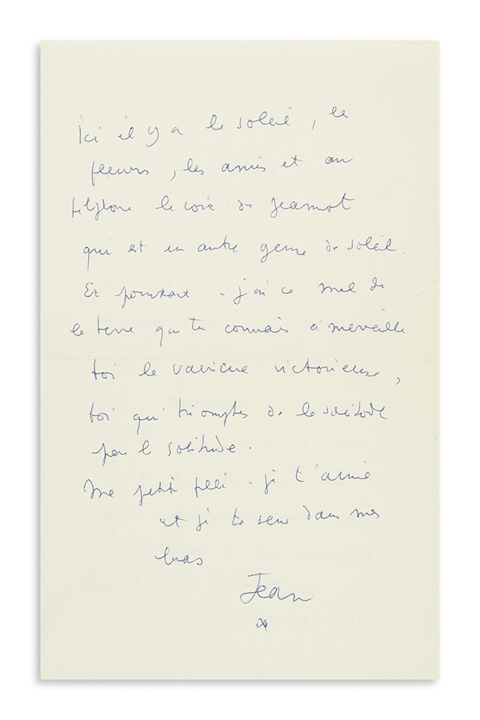 COCTEAU, JEAN. Autograph Letter Signed, Jean / [asterisk], to Maria (My dear, very dear little girl), in French,